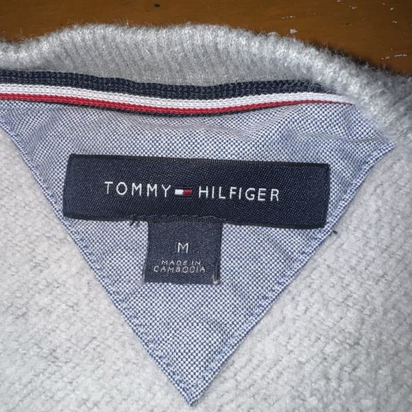 Vintage Y2K Tommy Hilfiger Sweater Mens Medium Gray Logo Spellout Blank Pullover - Picture 4 of 6